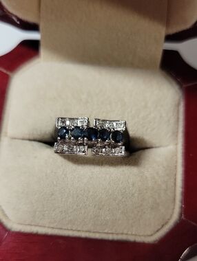 Women's Silver Tone Blue Sapphire and CZ Ring Size 7
